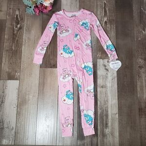 NWT Care Bears Pink Cloud Print Girls Pink and Blue One-Piece Sleeper Size 4T